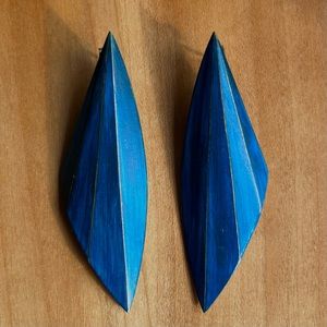 Beautiful Vintage Hand-painted Blue Statement Earrings